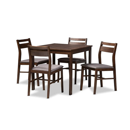 Gray Fabric Upholstered Dark Walnut-Finished 5-Piece Wood Dining Set