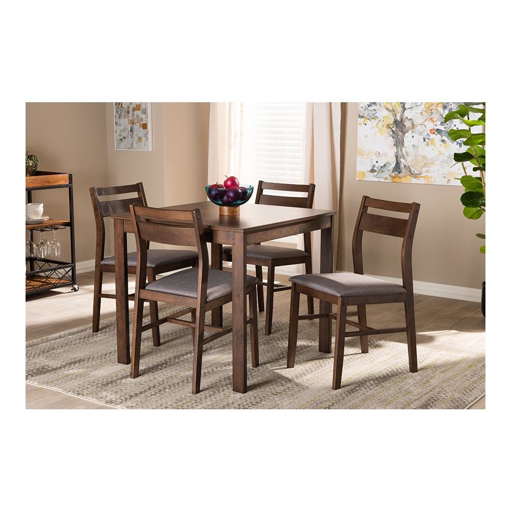 Gray Fabric Upholstered Dark Walnut-Finished 5-Piece Wood Dining Set
