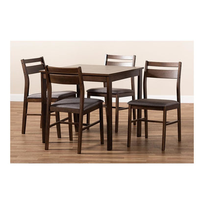 Gray Fabric Upholstered Dark Walnut-Finished 5-Piece Wood Dining Set