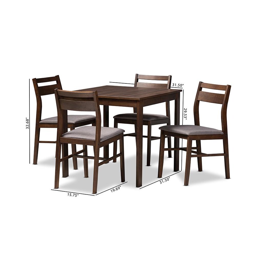 Gray Fabric Upholstered Dark Walnut-Finished 5-Piece Wood Dining Set