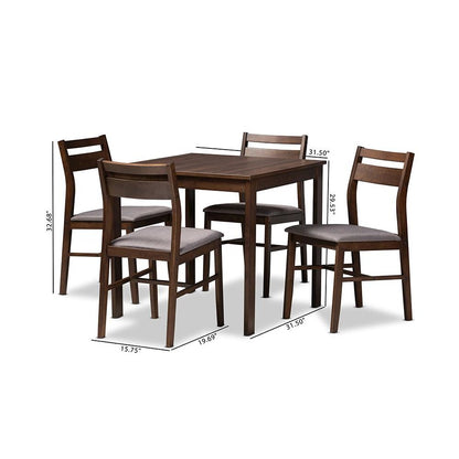 Gray Fabric Upholstered Dark Walnut-Finished 5-Piece Wood Dining Set