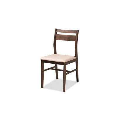 Beige Fabric Upholstered Dark Walnut-Finished 5-Piece Wood Dining Set