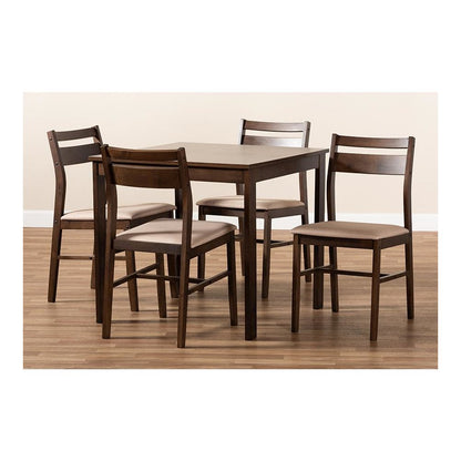 Beige Fabric Upholstered Dark Walnut-Finished 5-Piece Wood Dining Set