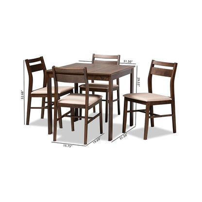 Beige Fabric Upholstered Dark Walnut-Finished 5-Piece Wood Dining Set