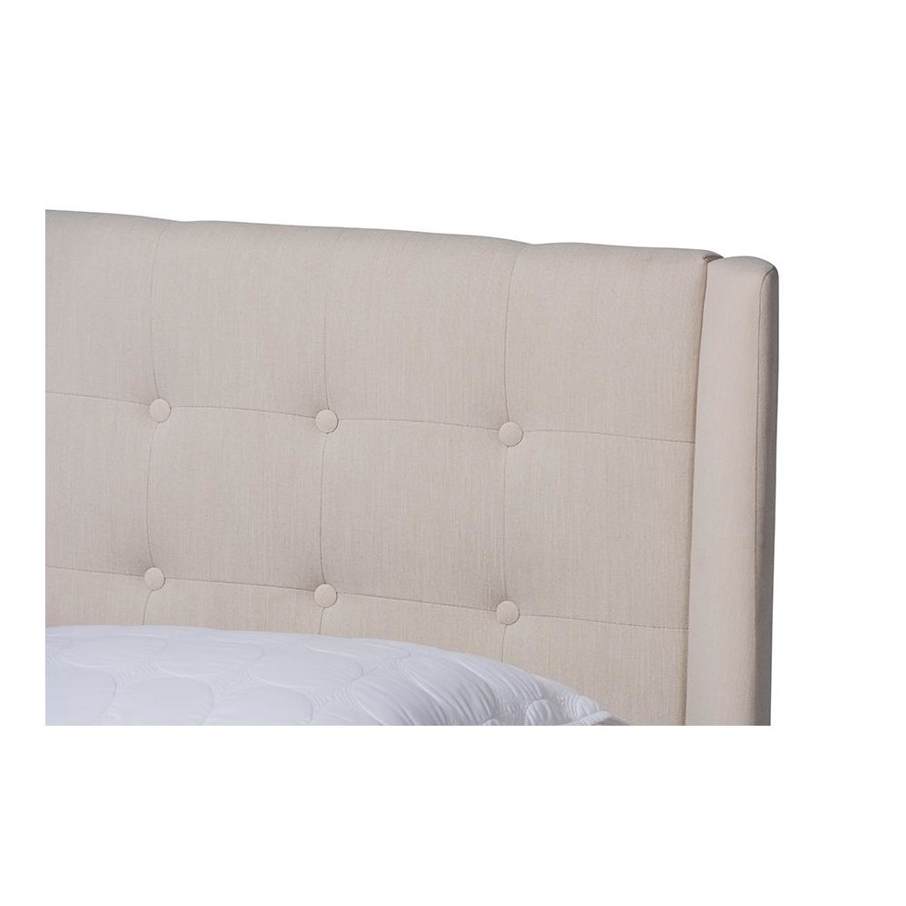 Naya Mid-Century Modern Beige Fabric Upholstered King Size Wingback Platform Bed