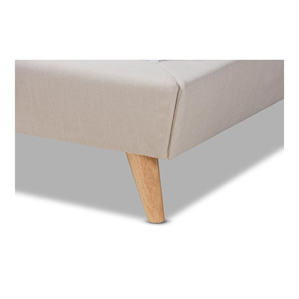 Naya Mid-Century Modern Beige Fabric Upholstered King Size Wingback Platform Bed