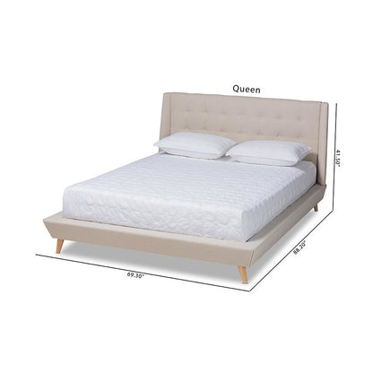 Naya Mid-Century Modern Beige Fabric Upholstered King Size Wingback Platform Bed