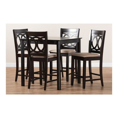 Sand Fabric Upholstered Espresso Brown Finished 5-Piece Wood Pub Set