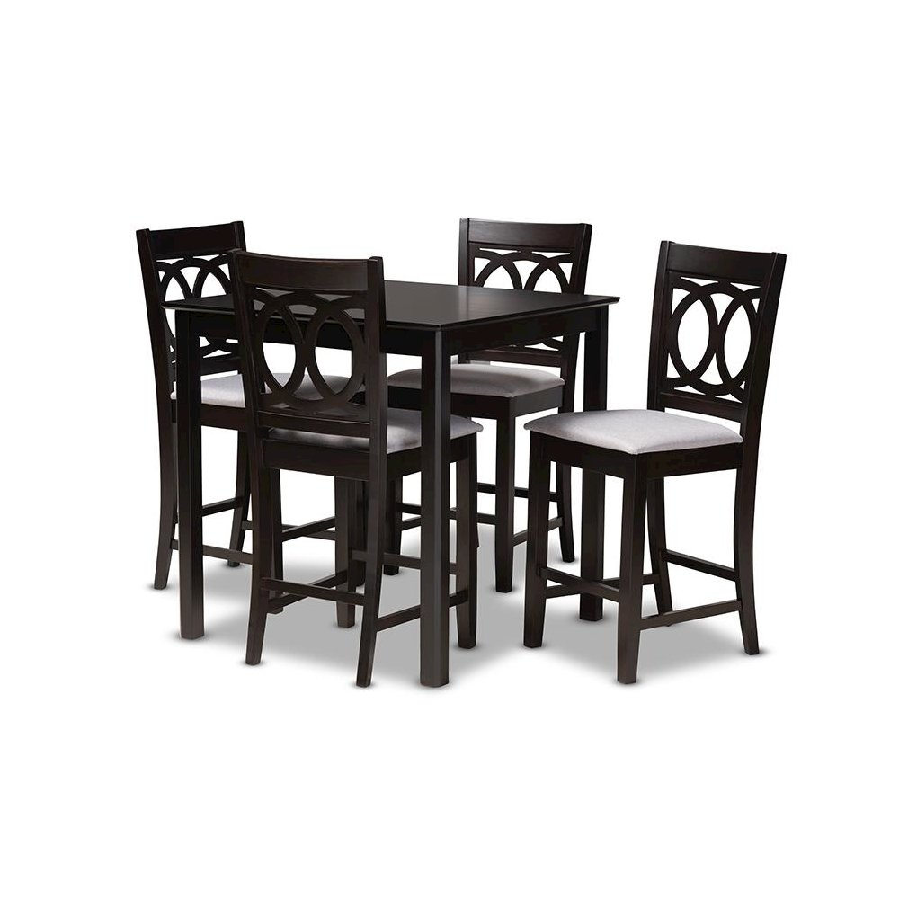 Gray Fabric Upholstered Espresso Brown Finished 5-Piece Wood Pub Set