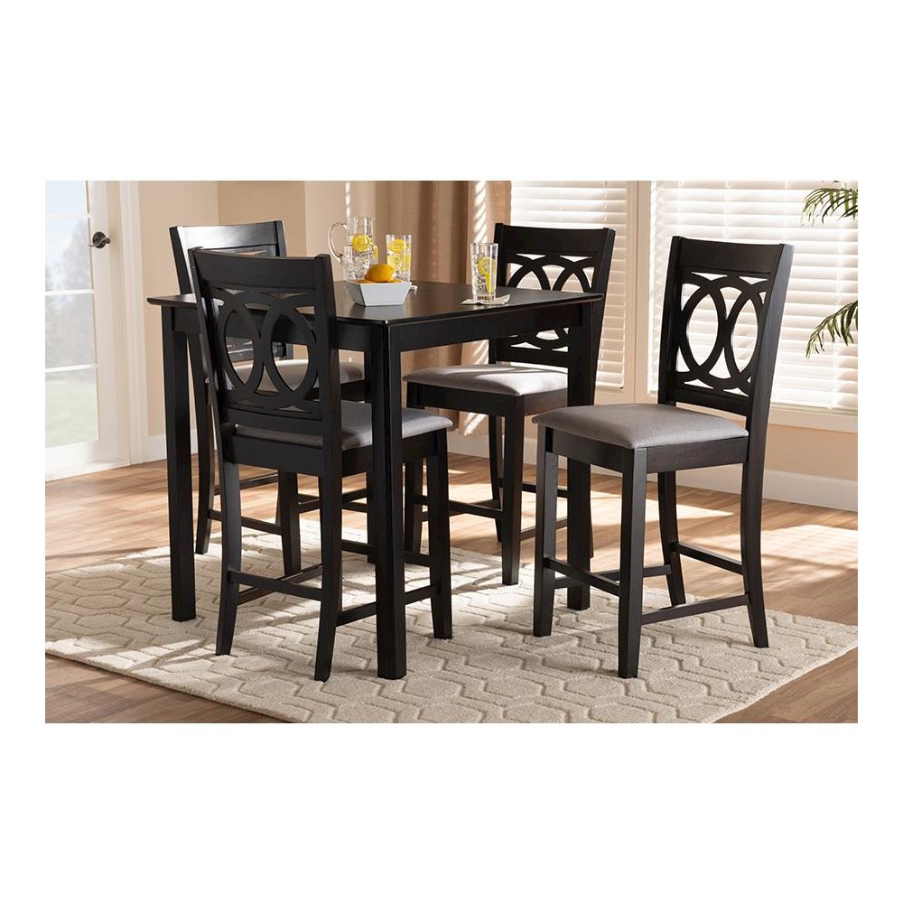 Gray Fabric Upholstered Espresso Brown Finished 5-Piece Wood Pub Set