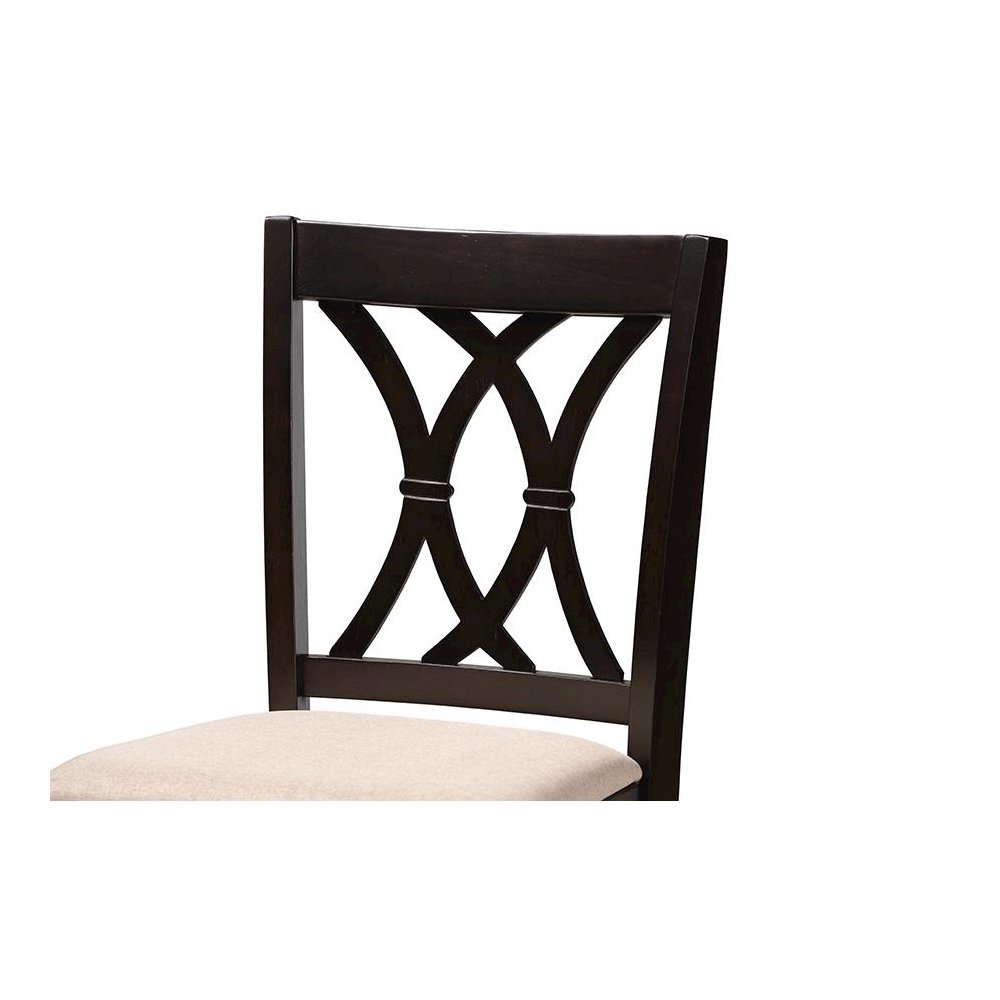 Sand Fabric Upholstered Espresso Brown Finished 5-Piece Wood Pub Set