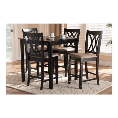 Sand Fabric Upholstered Espresso Brown Finished 5-Piece Wood Pub Set