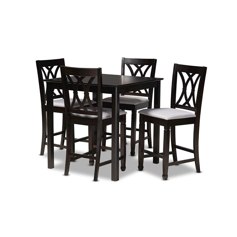 Gray Fabric Upholstered Espresso Brown Finished 5-Piece Wood Pub Set