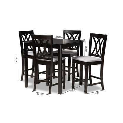 Gray Fabric Upholstered Espresso Brown Finished 5-Piece Wood Pub Set