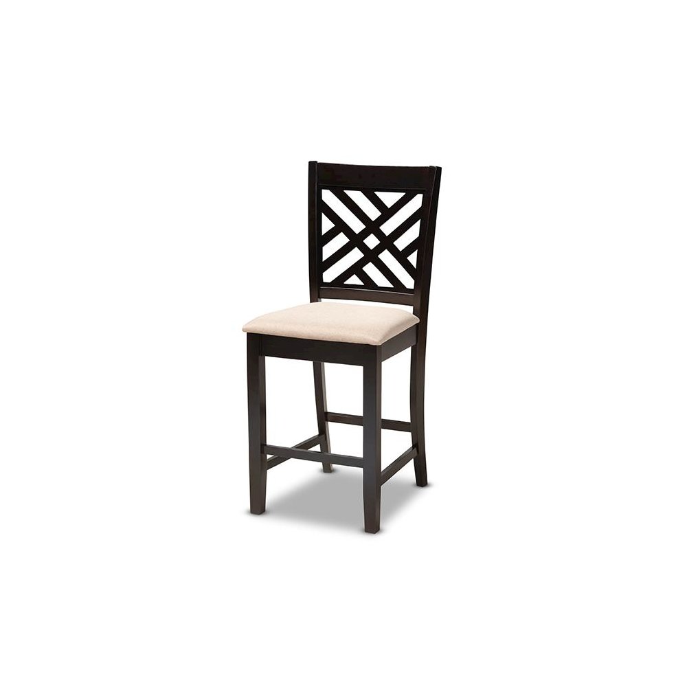 Sand Fabric Upholstered Espresso Brown Finished 5-Piece Wood Pub Set