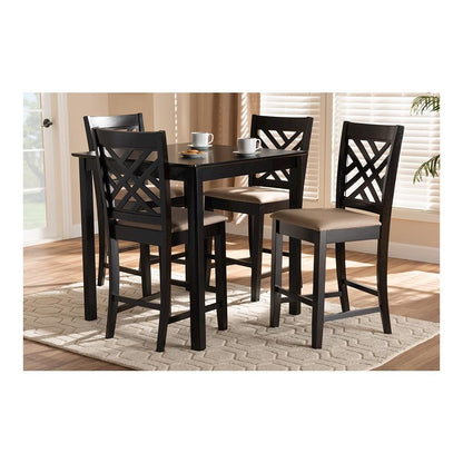Sand Fabric Upholstered Espresso Brown Finished 5-Piece Wood Pub Set