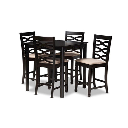 Sand Fabric Upholstered Espresso Brown Finished 5-Piece Wood Pub Set
