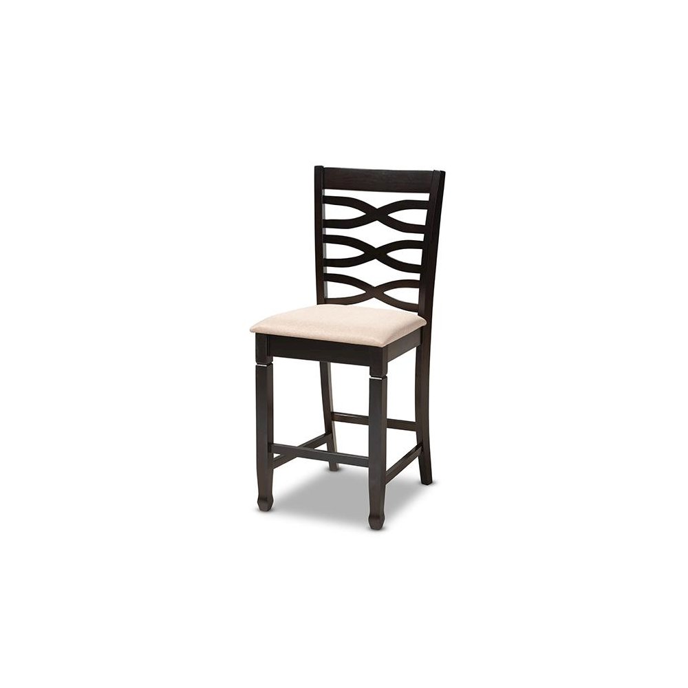 Sand Fabric Upholstered Espresso Brown Finished 5-Piece Wood Pub Set