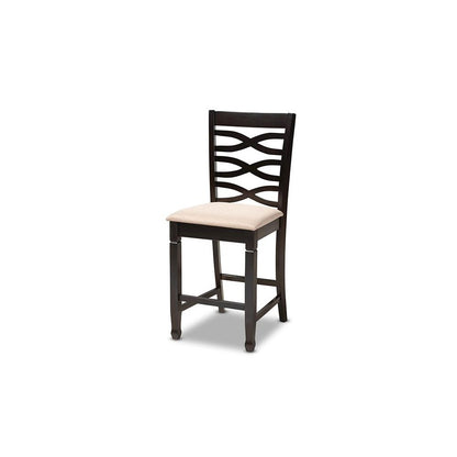 Sand Fabric Upholstered Espresso Brown Finished 5-Piece Wood Pub Set