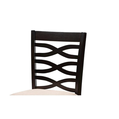 Sand Fabric Upholstered Espresso Brown Finished 5-Piece Wood Pub Set