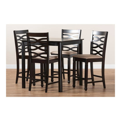 Sand Fabric Upholstered Espresso Brown Finished 5-Piece Wood Pub Set