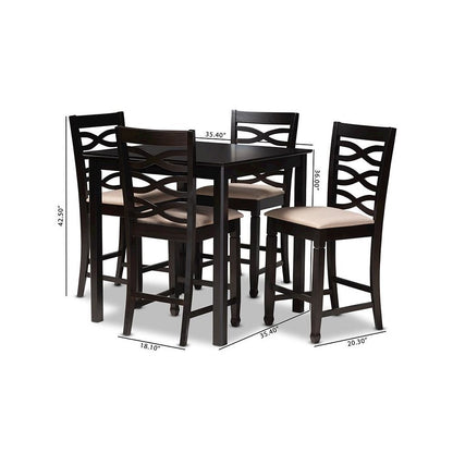 Sand Fabric Upholstered Espresso Brown Finished 5-Piece Wood Pub Set