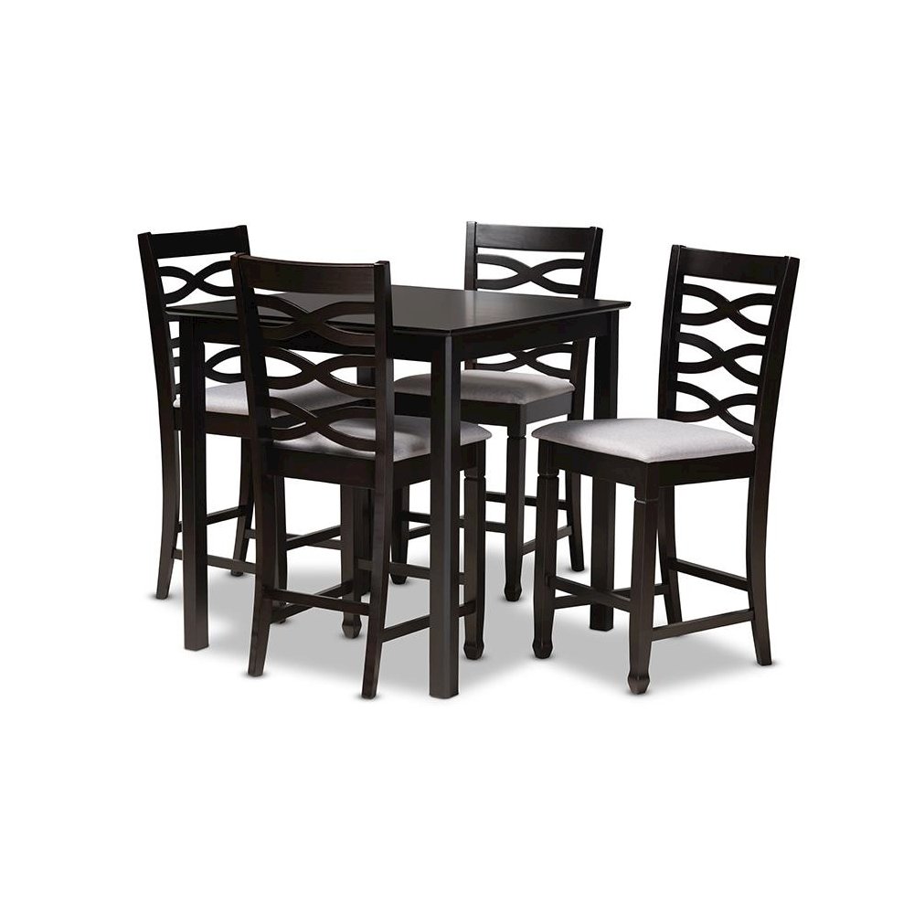 Gray Fabric Upholstered Espresso Brown Finished 5-Piece Wood Pub Set