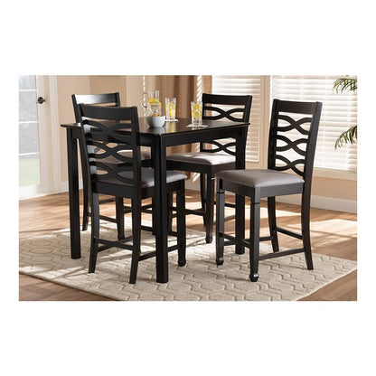 Gray Fabric Upholstered Espresso Brown Finished 5-Piece Wood Pub Set