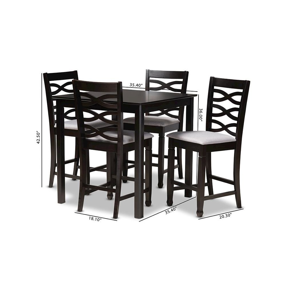 Gray Fabric Upholstered Espresso Brown Finished 5-Piece Wood Pub Set