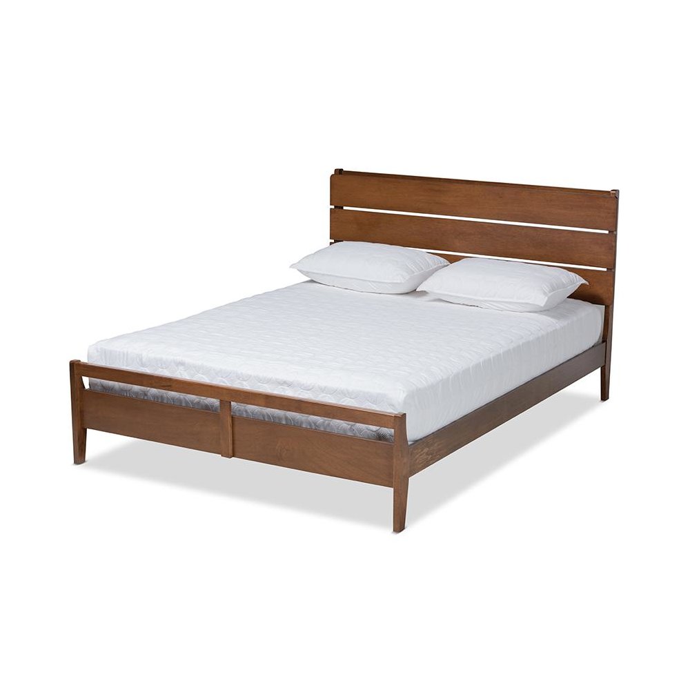 Baxton Studio Avena Mid-Century Modern Walnut Finished Wood Queen Size Platform bed