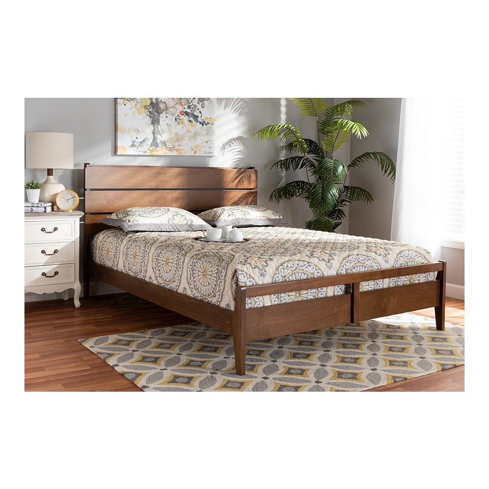 Baxton Studio Avena Mid-Century Modern Walnut Finished Wood Queen Size Platform bed