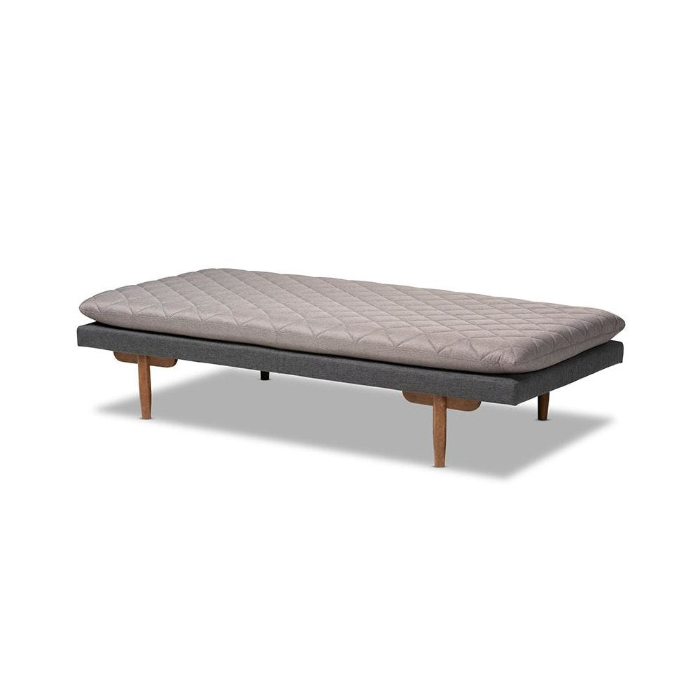 Two-Tone Grey Fabric Upholstered Walnut Finished Wood Daybed