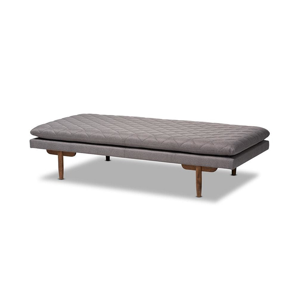 Marit Mid-Century Modern Grey Fabric Upholstered Walnut Finished Wood Daybed