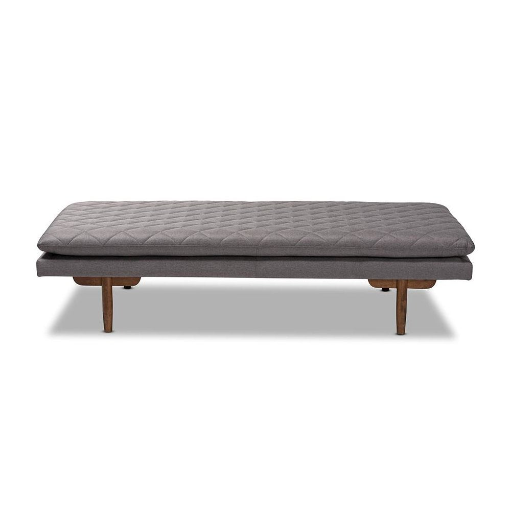 Marit Mid-Century Modern Grey Fabric Upholstered Walnut Finished Wood Daybed