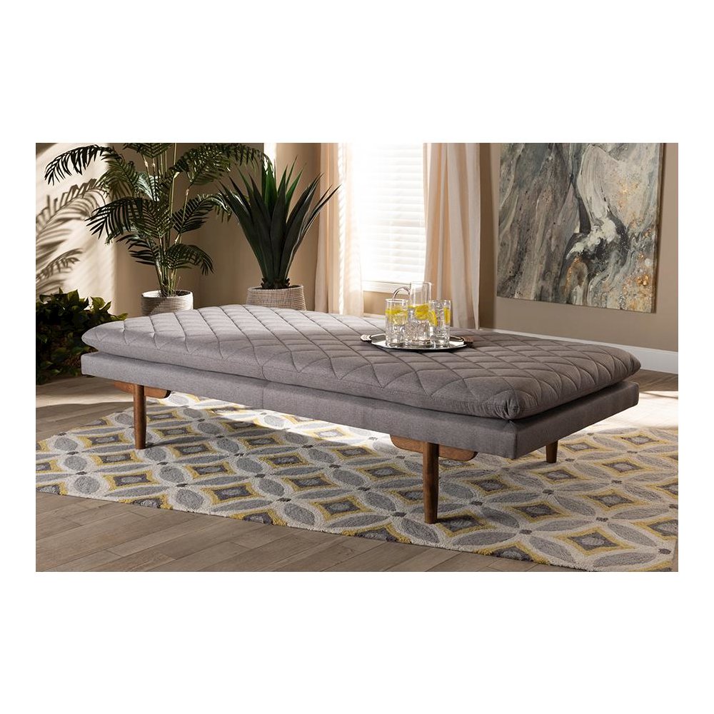 Marit Mid-Century Modern Grey Fabric Upholstered Walnut Finished Wood Daybed