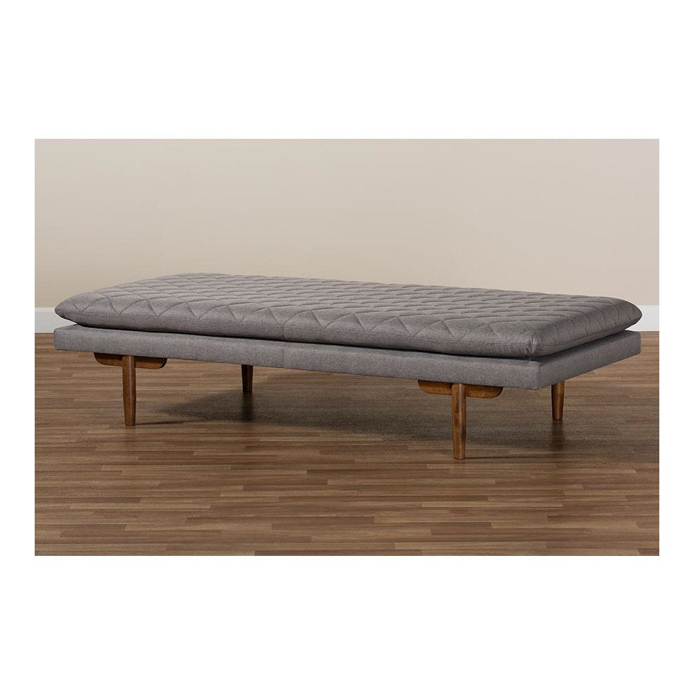Marit Mid-Century Modern Grey Fabric Upholstered Walnut Finished Wood Daybed