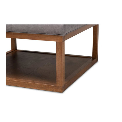 Grey Fabric Upholstered Walnut Finished Cocktail Ottoman
