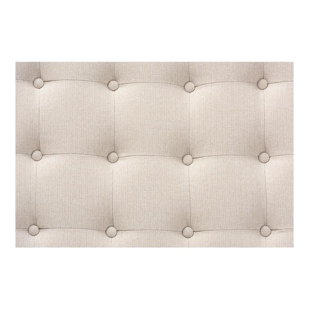 Beige Fabric Upholstered Walnut Finished Cocktail Ottoman