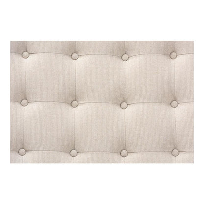 Beige Fabric Upholstered Walnut Finished Cocktail Ottoman