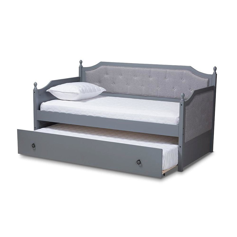 Grey Finished Wood Twin Size Daybed with Trundle