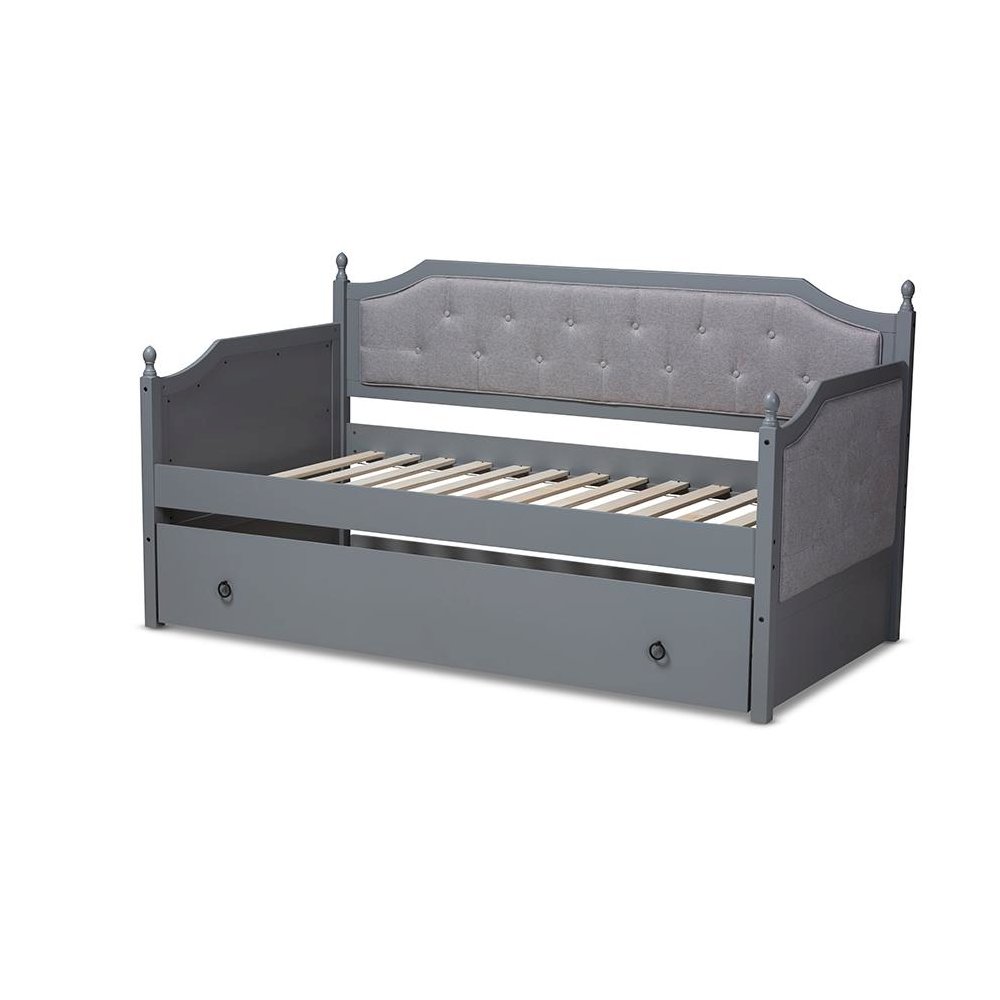 Grey Finished Wood Twin Size Daybed with Trundle