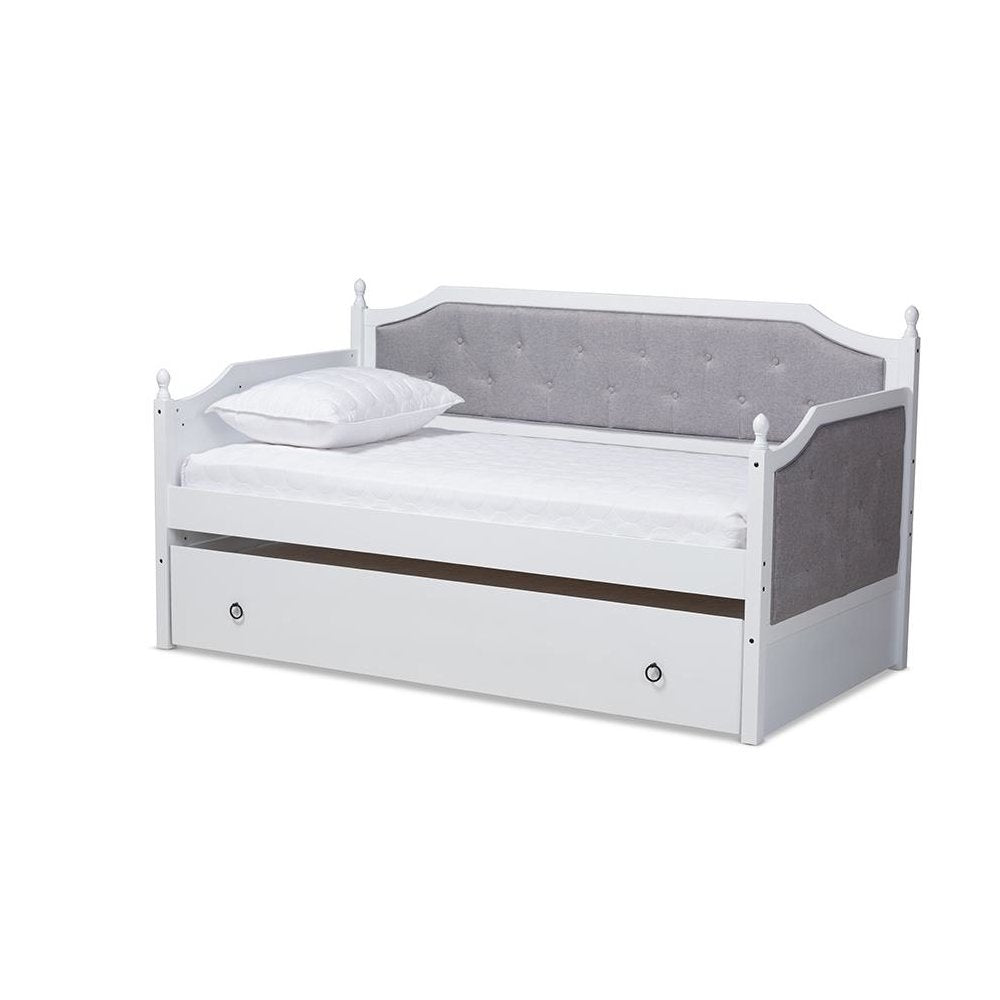 White Finished Wood Twin Size Daybed with Trundle