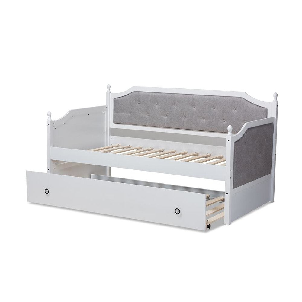 White Finished Wood Twin Size Daybed with Trundle