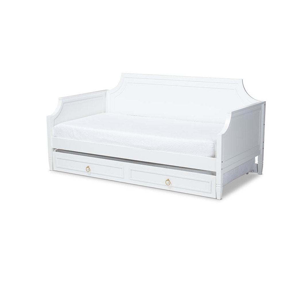 Traditional White Finished Wood Twin Size Daybed with Trundle