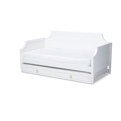 Traditional White Finished Wood Twin Size Daybed with Trundle