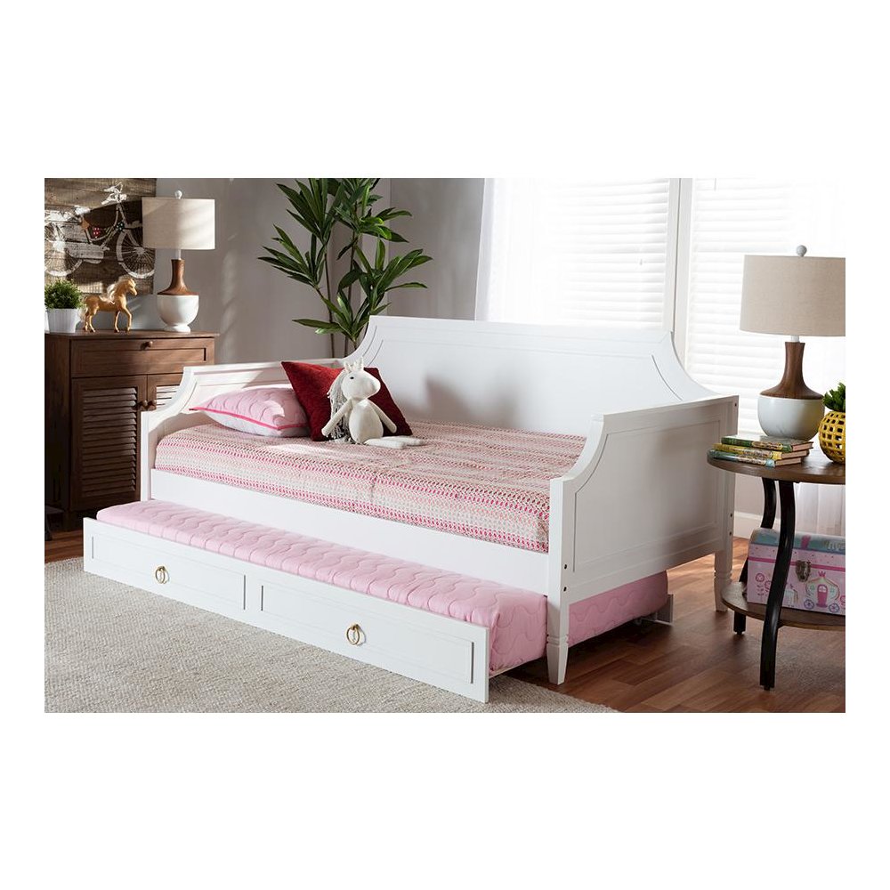 Traditional White Finished Wood Twin Size Daybed with Trundle