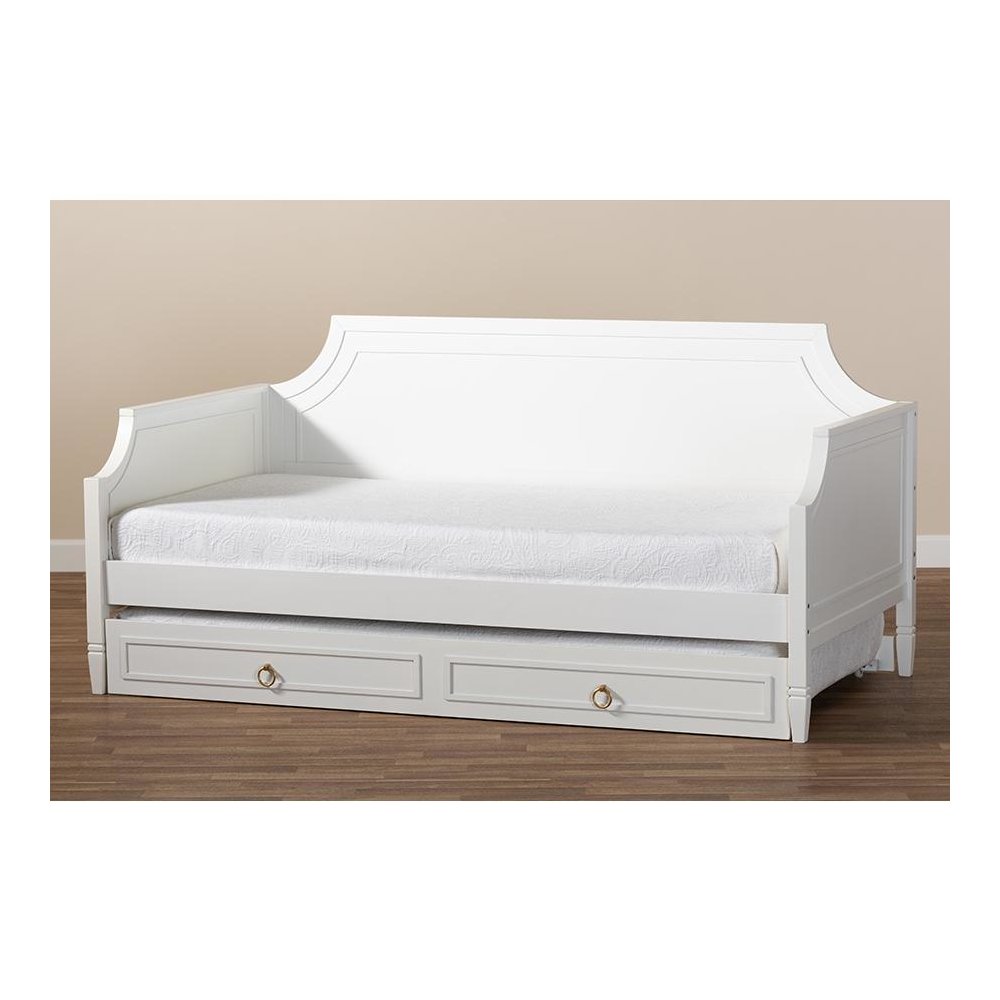 Traditional White Finished Wood Twin Size Daybed with Trundle
