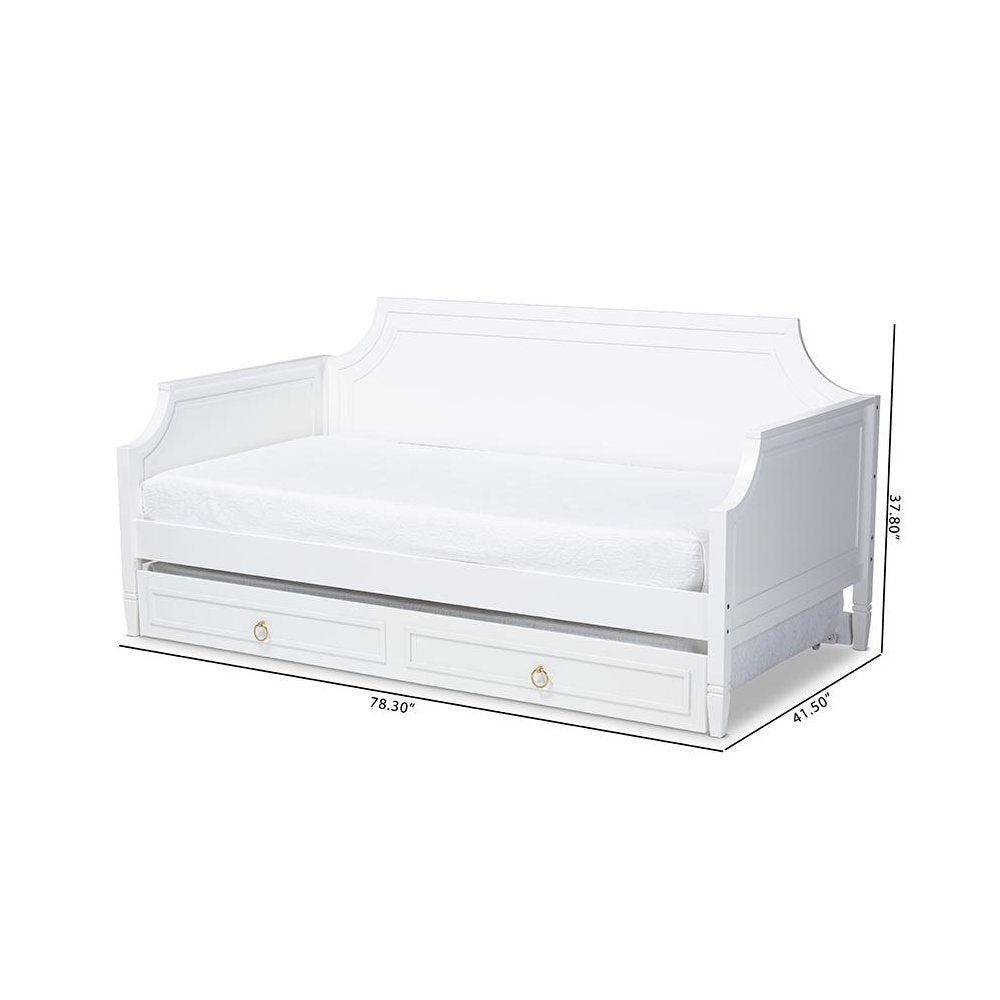 Traditional White Finished Wood Twin Size Daybed with Trundle