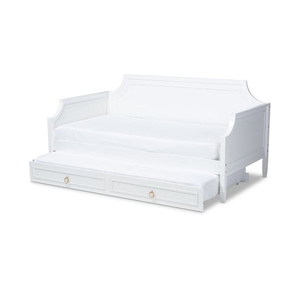 Traditional White Finished Wood Twin Size Daybed with Trundle