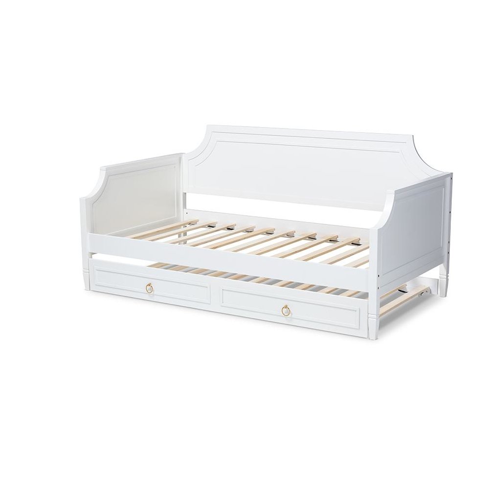 Traditional White Finished Wood Twin Size Daybed with Trundle